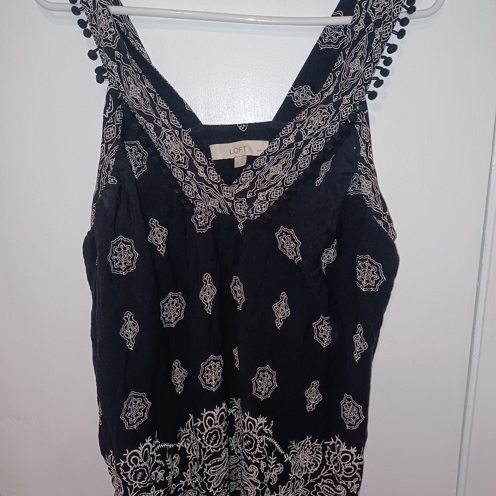 Loft black white blouse tank pom shirt top size LP